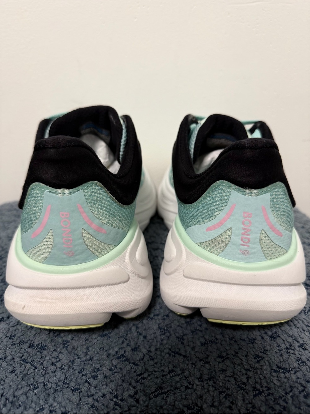 Hoka bondy 9 Women's Mint and Pink Cushioned Running Sneakers - Picture 4 of 8